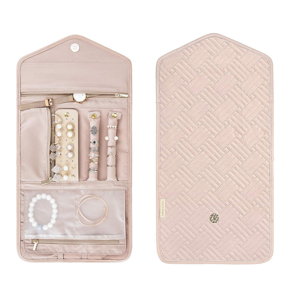Foldable Jewelry Case Jewellery Pouch For Journey Organiser Travel -Pink
