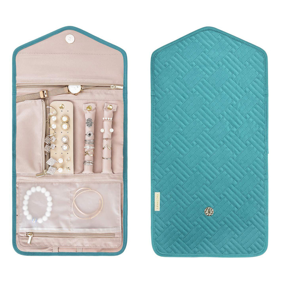Foldable Jewelry Case Jewellery Pouch For Journey Organiser Travel -Blue