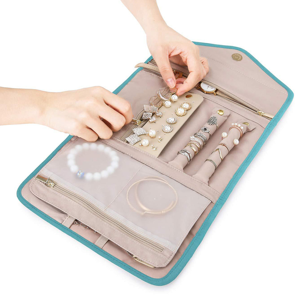 Foldable Jewelry Case Jewellery Pouch For Journey Organiser Travel -Blue