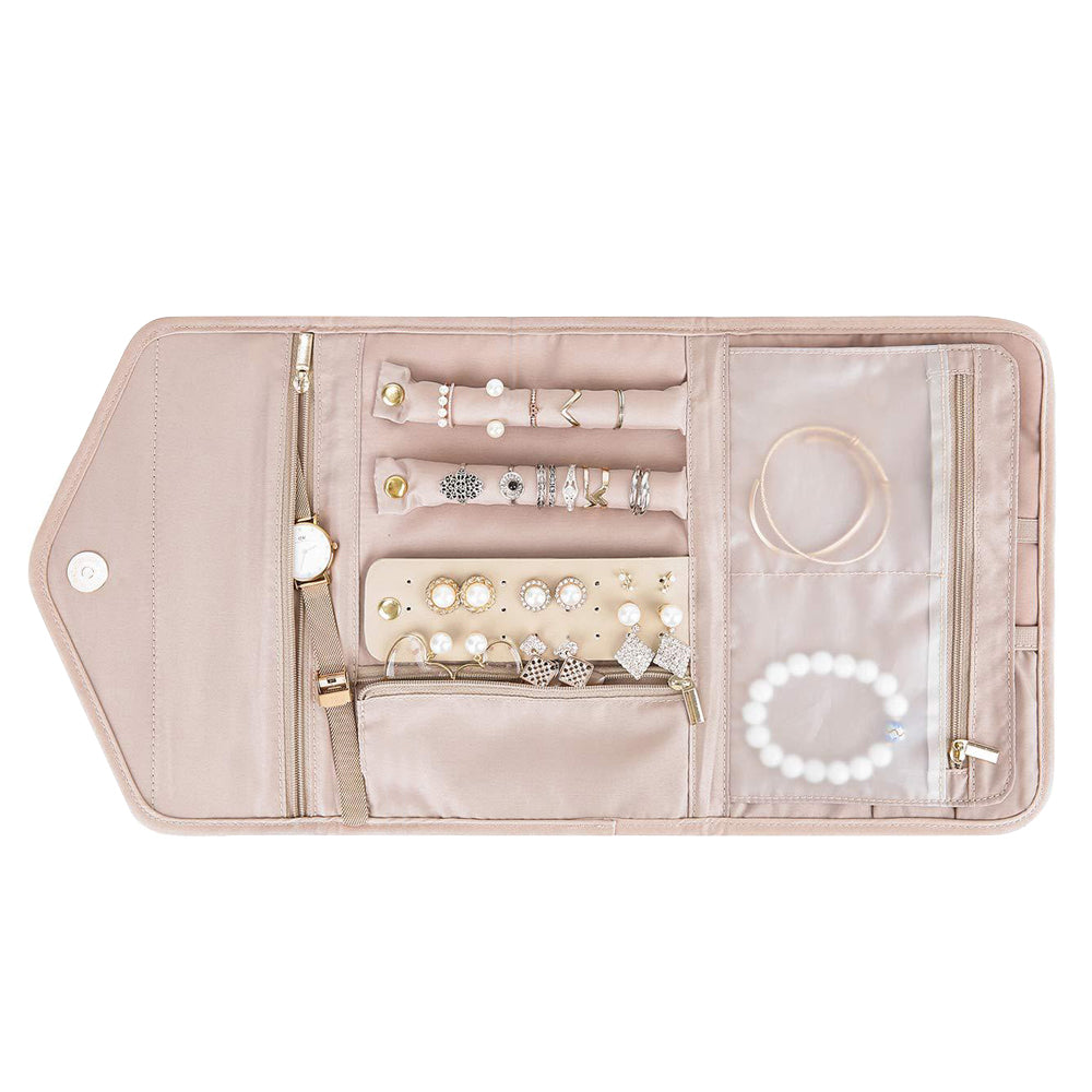 Foldable Jewelry Case Jewellery Pouch For Journey Organiser Travel -Pink