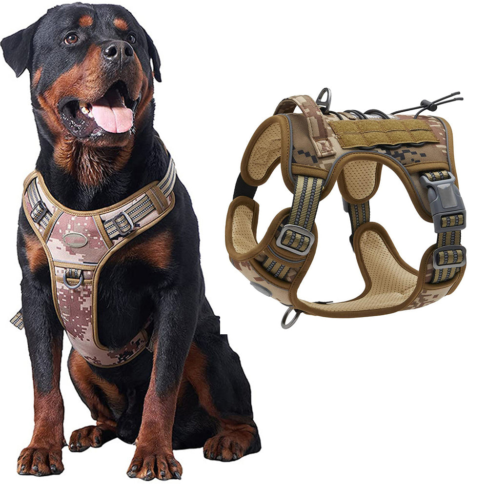 No-Pull Training Dog Harness Adjustable Reflective Pet Training Vest Easy Control M -Desert Camo