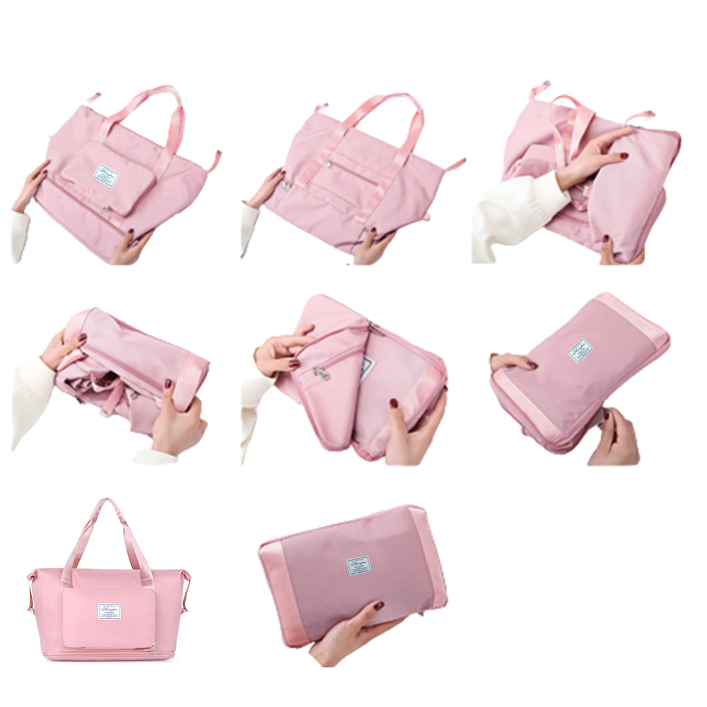 Large Capacity Collapsible Travel Bag Expandable Waterproof Duffel Bag -Pink