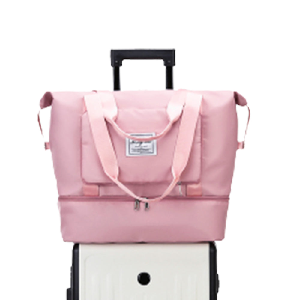 Large Capacity Collapsible Travel Bag Expandable Waterproof Duffel Bag -Pink