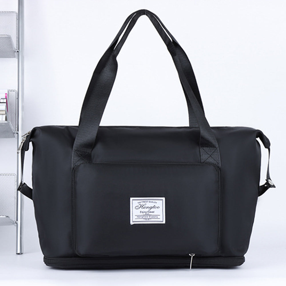 Large Capacity Collapsible Travel Bag Expandable Waterproof Duffel Bag -Black