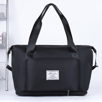 Large Capacity Collapsible Travel Bag Expandable Waterproof Duffel Bag -Black