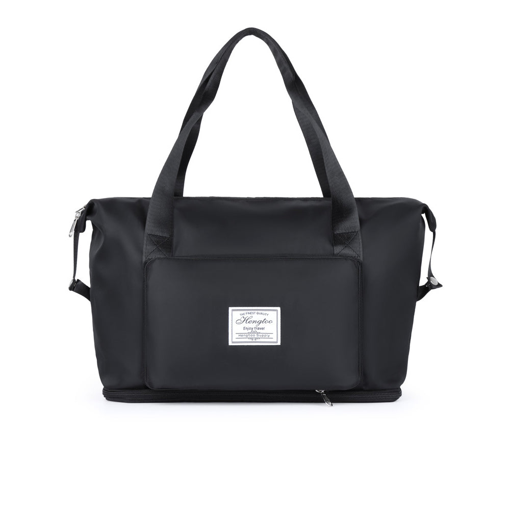 Large Capacity Collapsible Travel Bag Expandable Waterproof Duffel Bag -Black