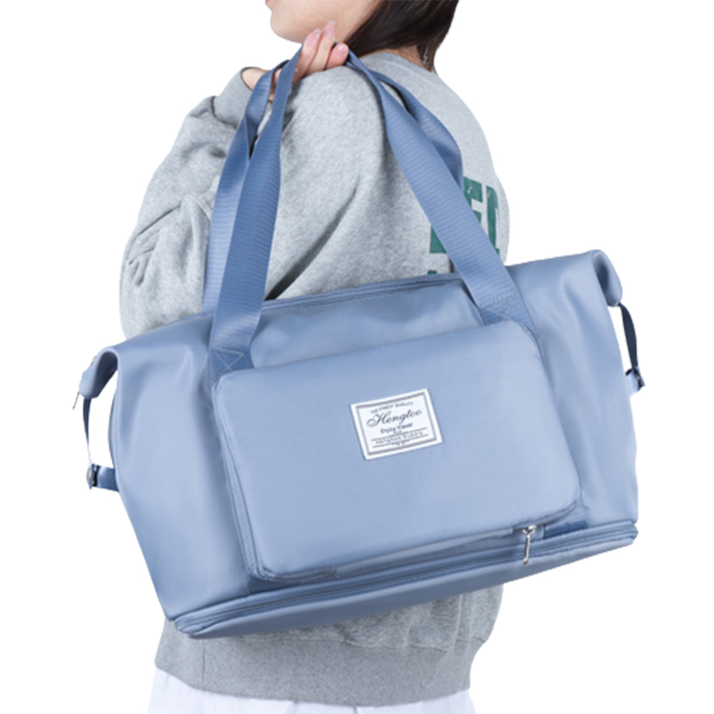 Large Capacity Collapsible Travel Bag Expandable Waterproof Duffel Bag -Blue