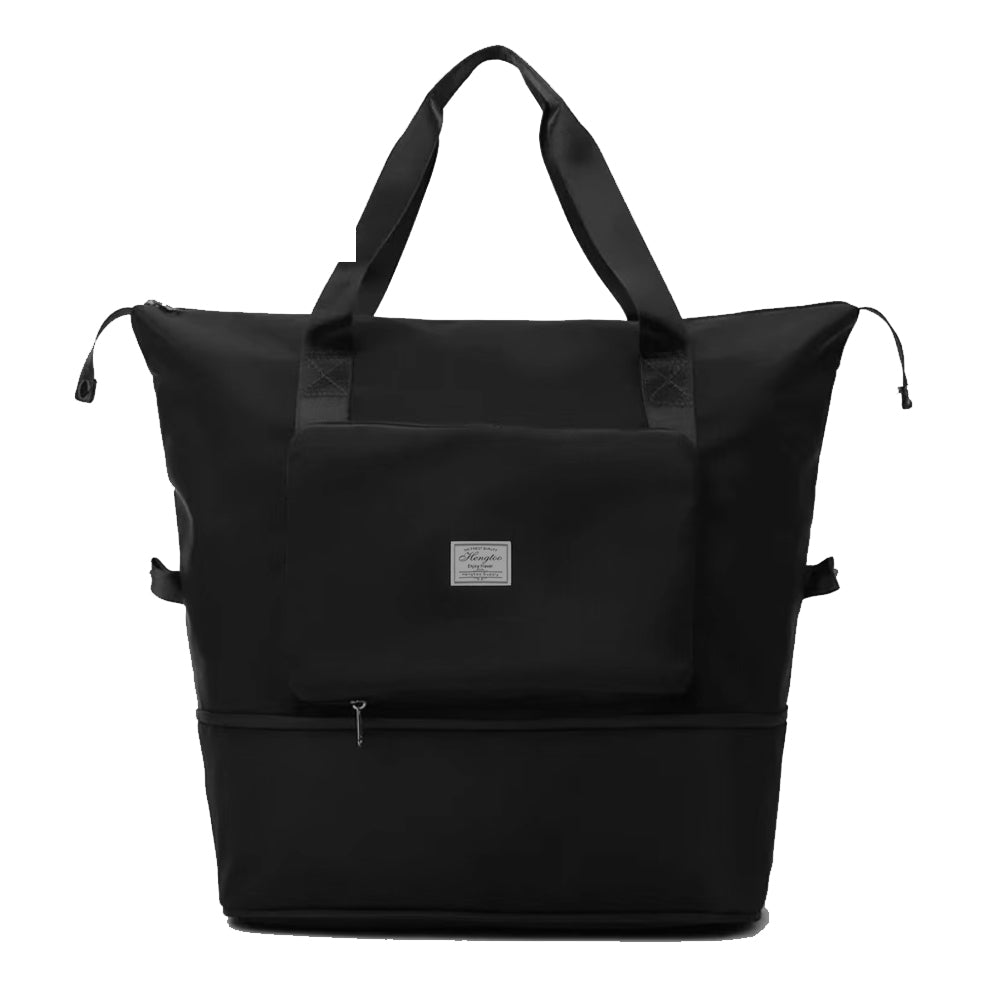 Large Capacity Collapsible Travel Bag Expandable Waterproof Duffel Bag -Black