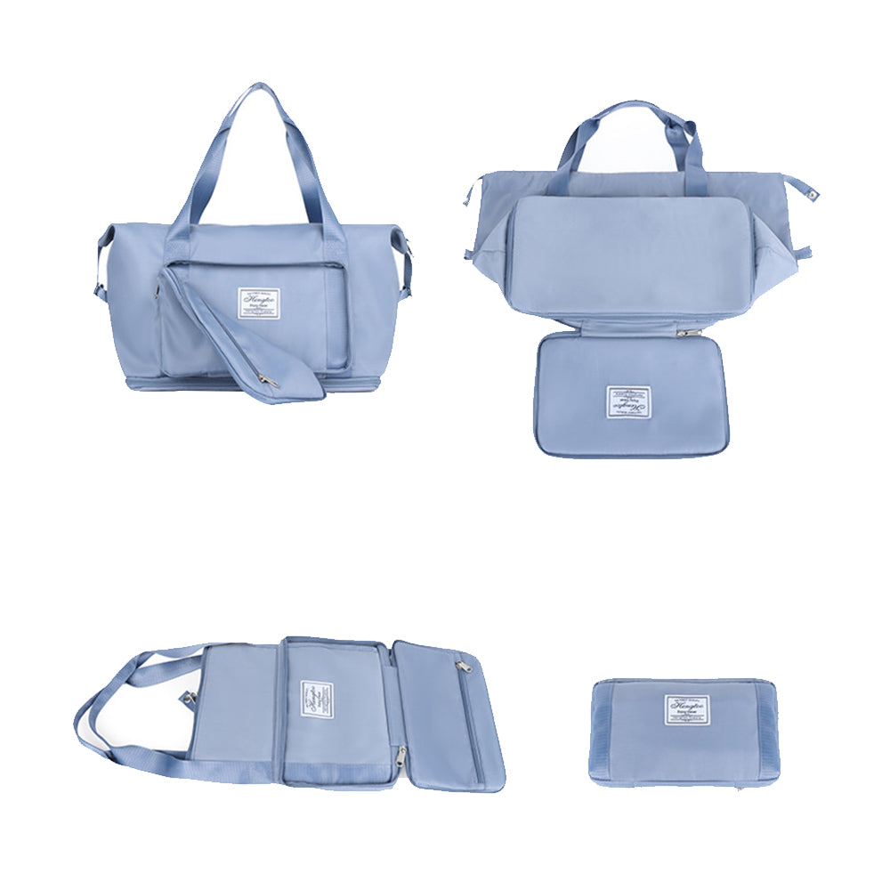 Large Capacity Collapsible Travel Bag Expandable Waterproof Duffel Bag -Blue