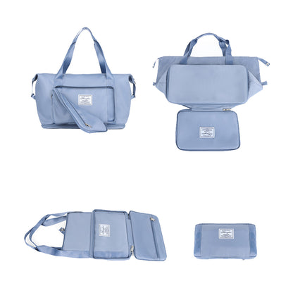 Large Capacity Collapsible Travel Bag Expandable Waterproof Duffel Bag -Blue