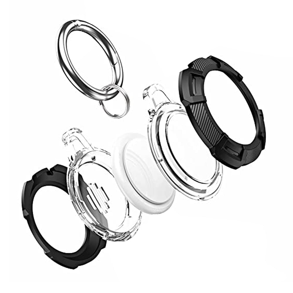 Airtag Holder with Anti-Lost Keychain Protective Shell Shockproof Protective Case Cover for Apple-Black