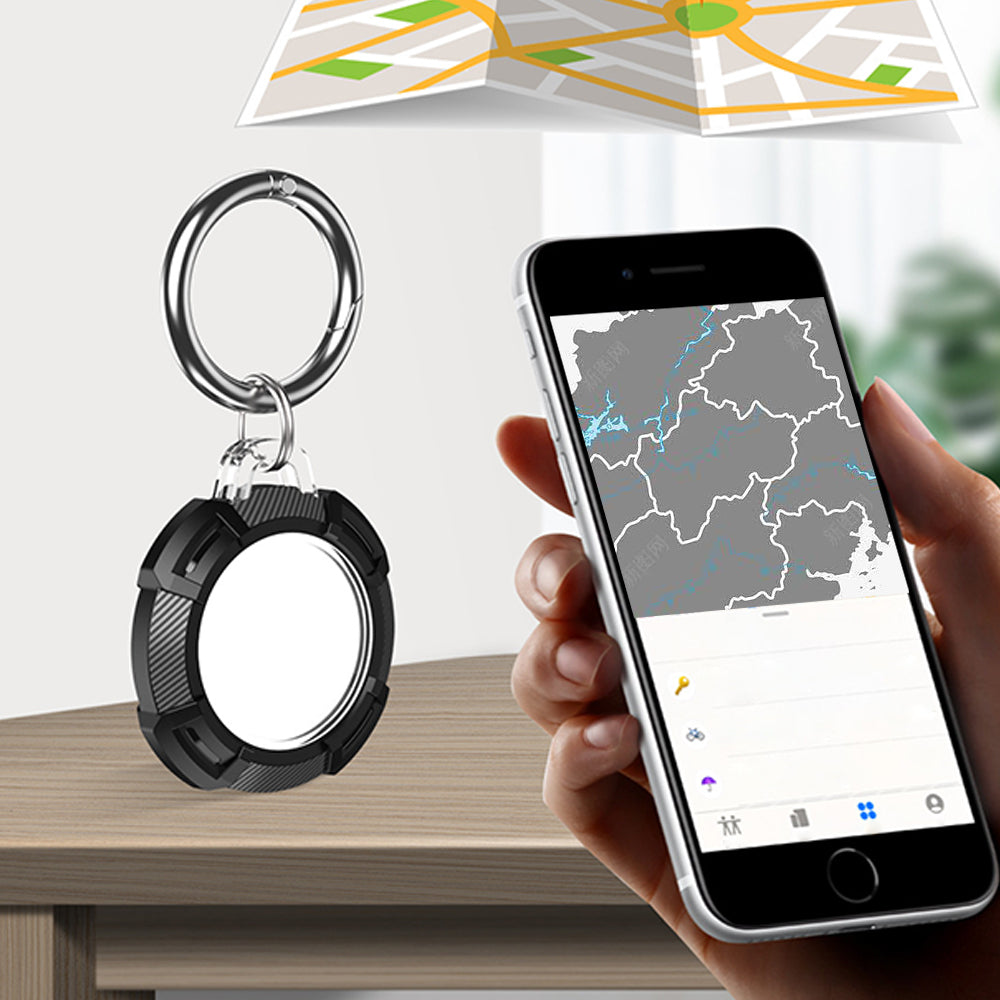 Airtag Holder with Anti-Lost Keychain Protective Shell Shockproof Protective Case Cover for Apple-Black