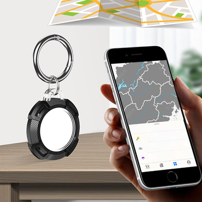Airtag Holder with Anti-Lost Keychain Protective Shell Shockproof Protective Case Cover for Apple-Black