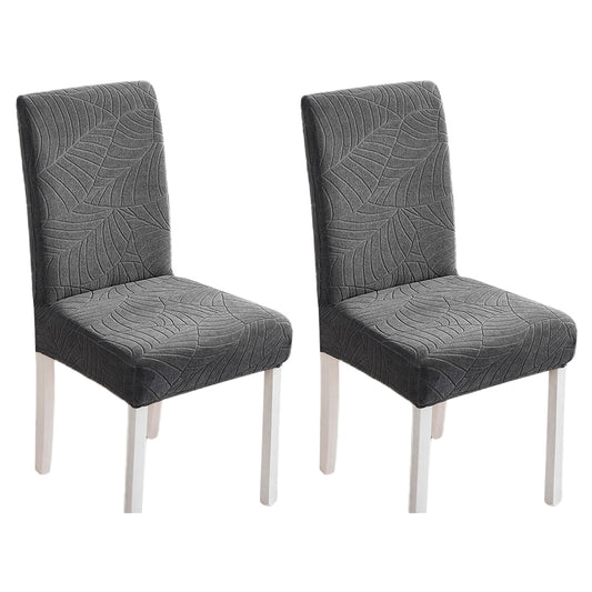 Chair Cover 2Pcs One-piece Stretch Jacquard Waterproof Dining Room Chair Cover Elastic Slipcover Home-Dark Grey