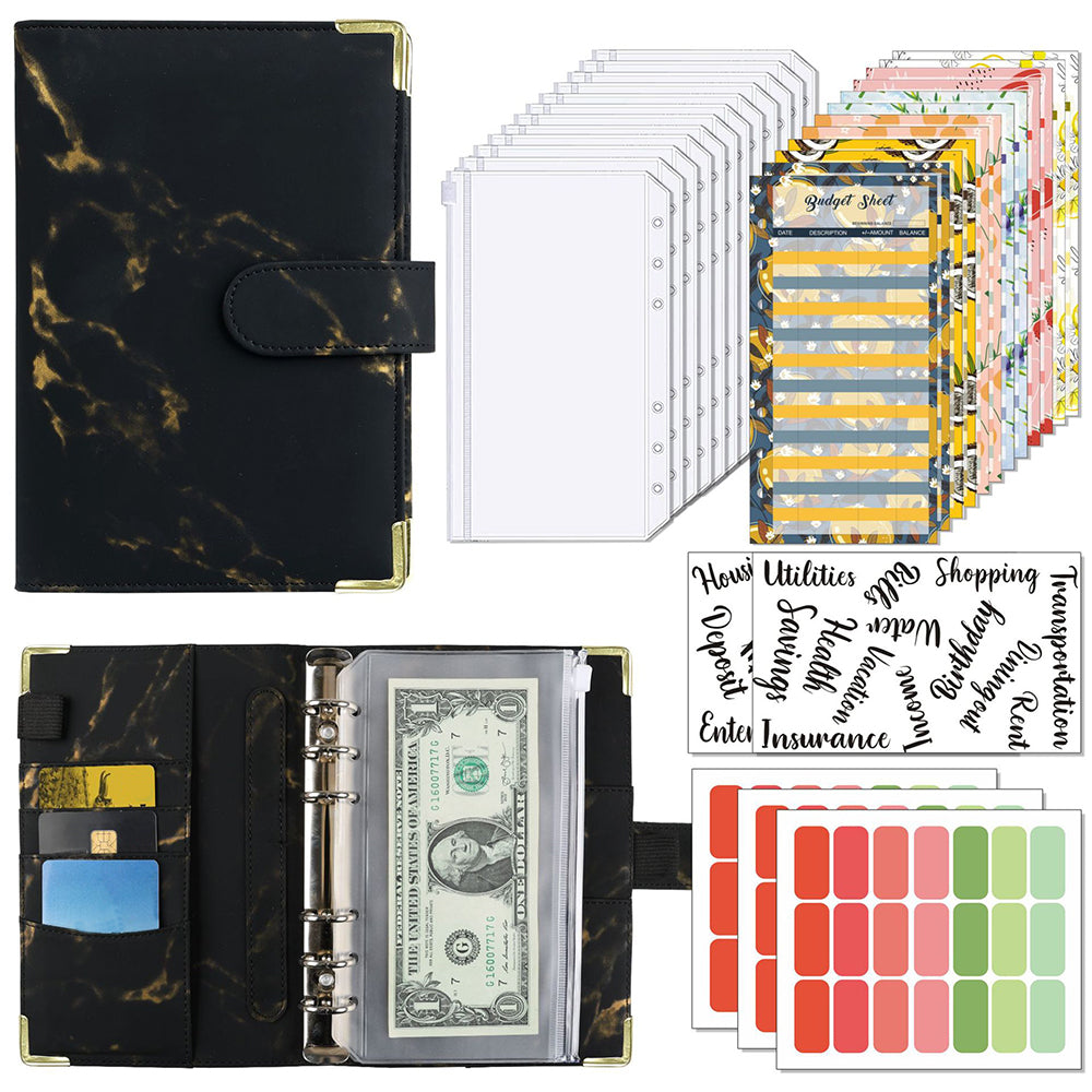 Budget Binder A6 Budget Planner with Cash Envelopes Calculator Money Organizer for Cash Saving -Black