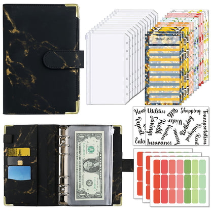 Budget Binder A6 Budget Planner with Cash Envelopes Calculator Money Organizer for Cash Saving -Black