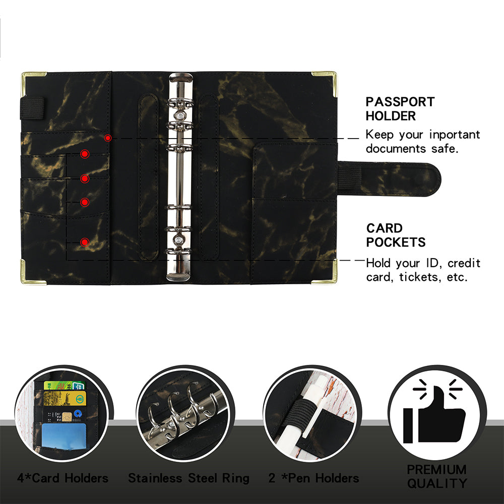 Budget Binder A6 Budget Planner with Cash Envelopes Calculator Money Organizer for Cash Saving -Black
