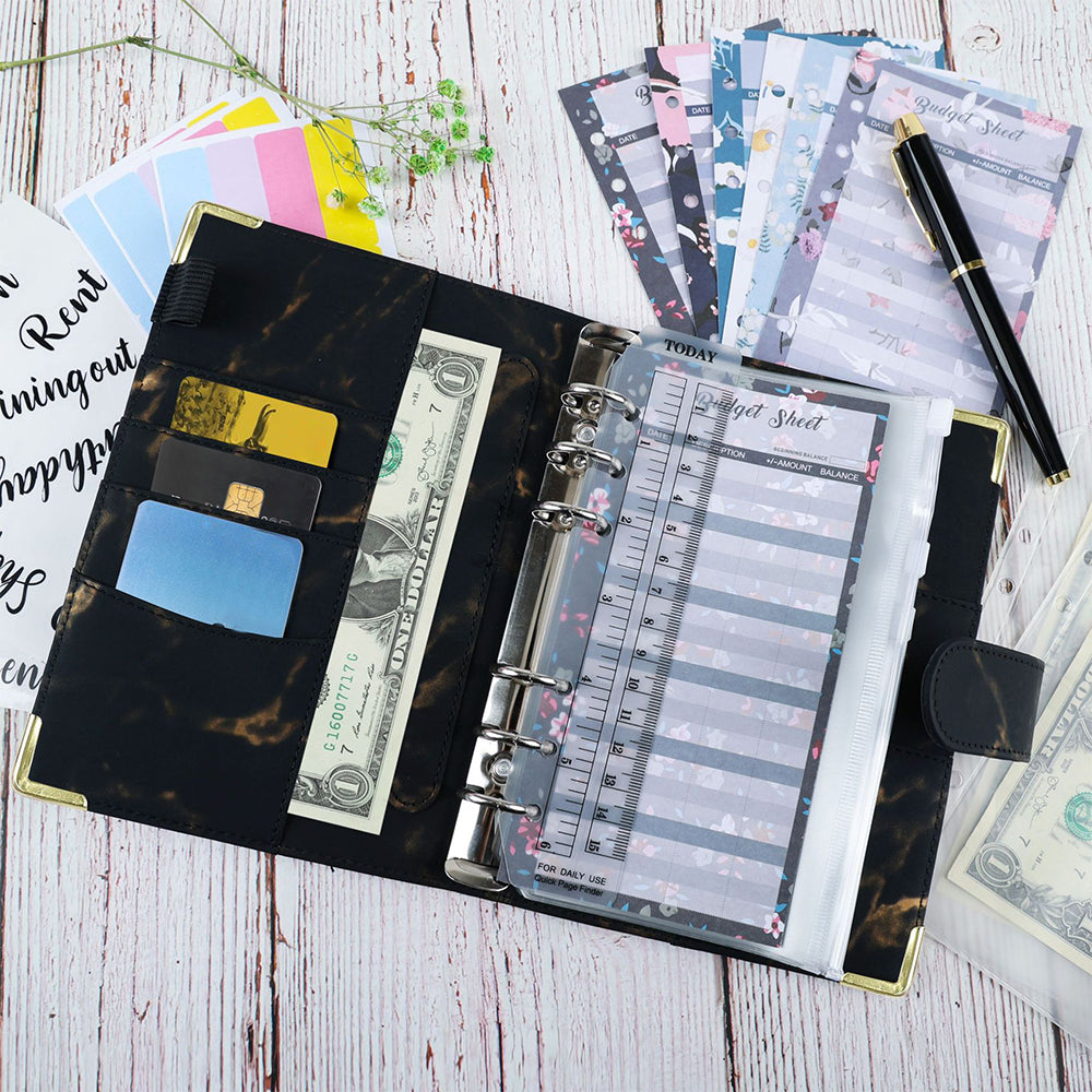 Budget Binder A6 Budget Planner with Cash Envelopes Calculator Money Organizer for Cash Saving -Black