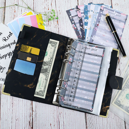 Budget Binder A6 Budget Planner with Cash Envelopes Calculator Money Organizer for Cash Saving -Black