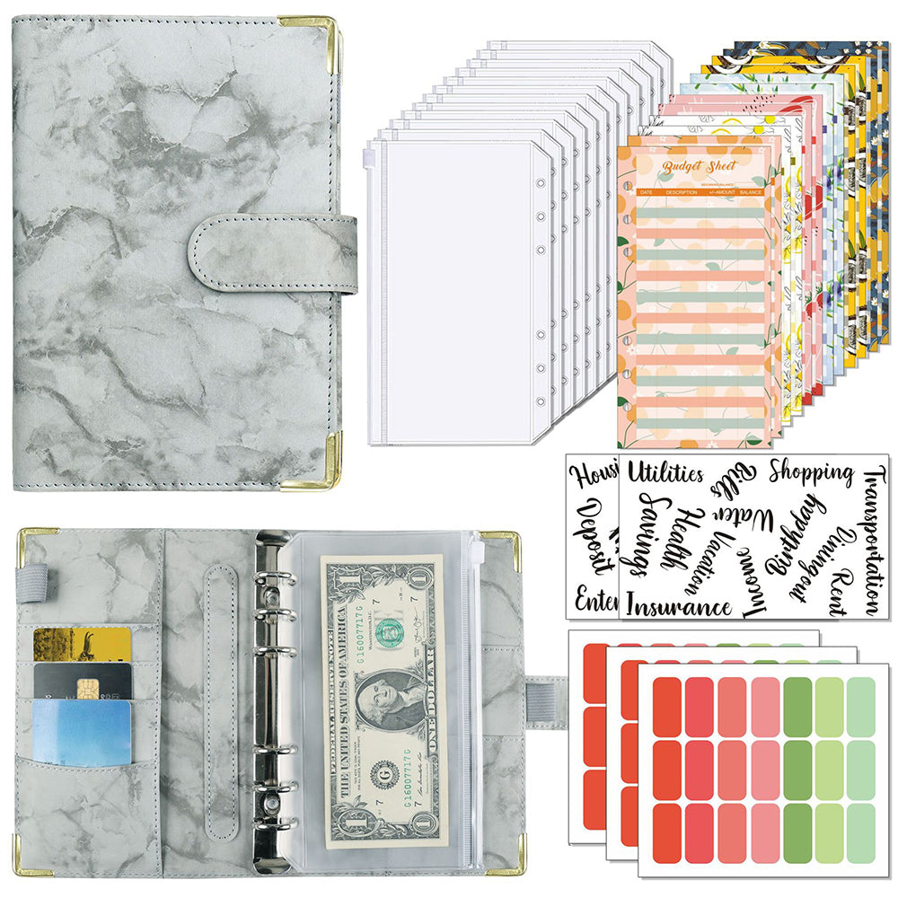 Budget Binder A6 Budget Planner with Cash Envelopes Calculator Money Organizer for Cash Saving -Grey