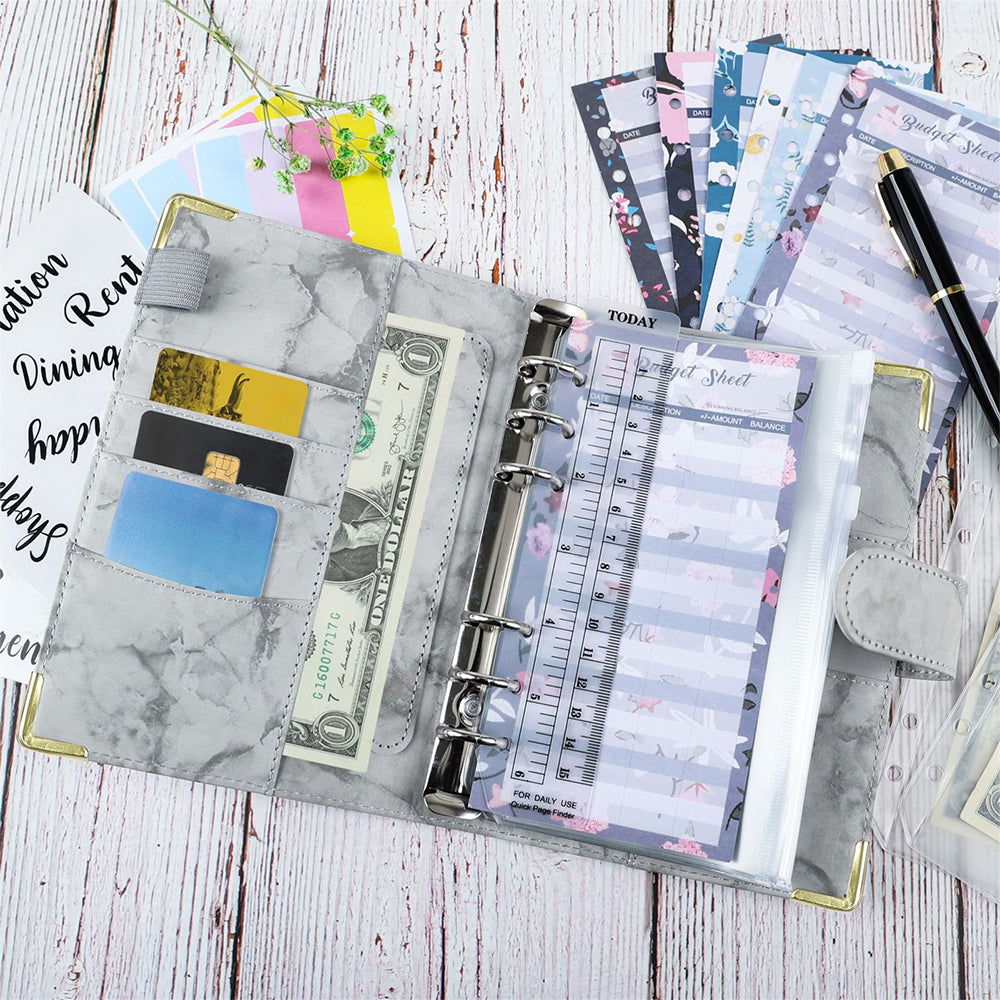 Budget Binder A6 Budget Planner with Cash Envelopes Calculator Money Organizer for Cash Saving -Grey