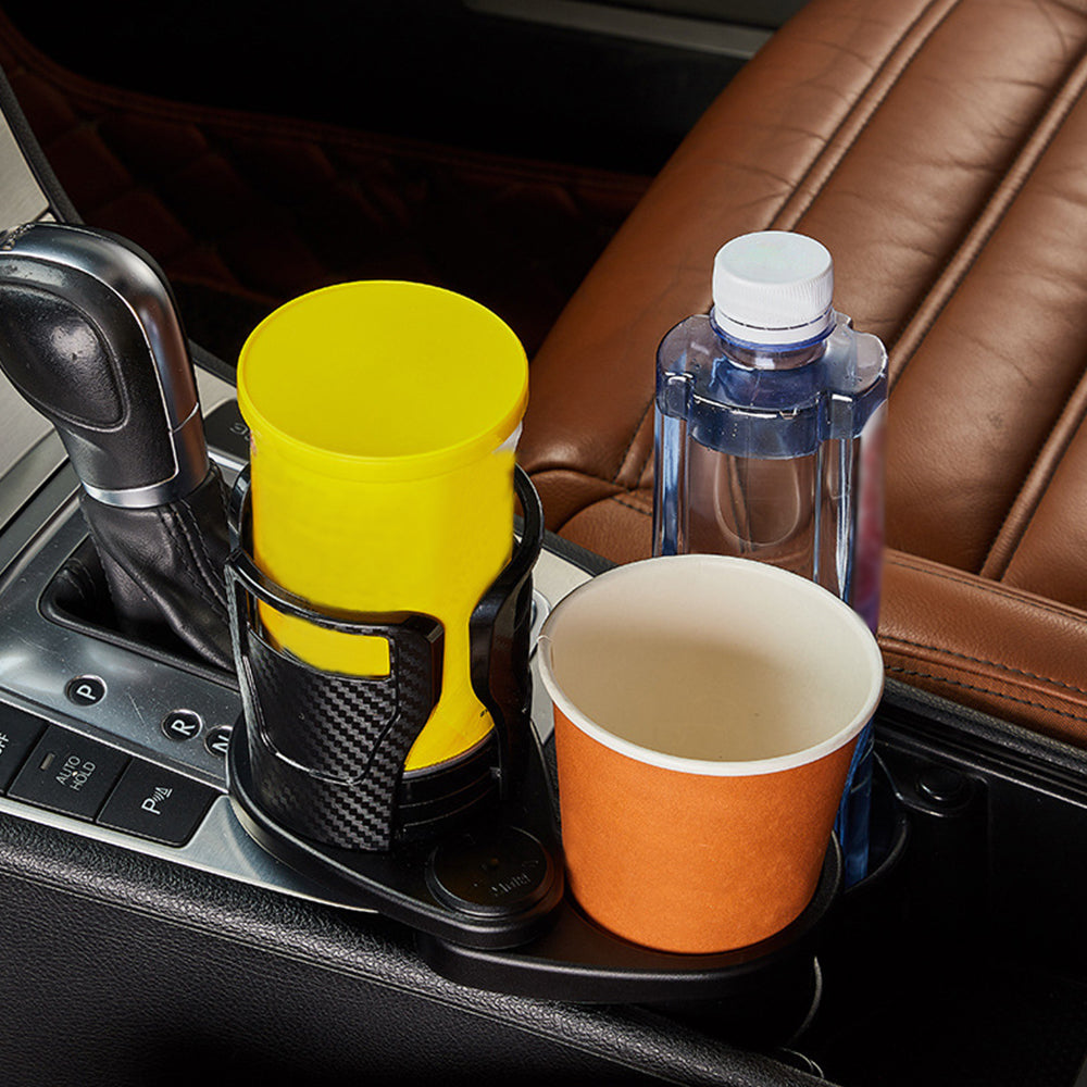 Car Cup Holder Expander 2 in 1 Multifunctional Cup Organizer with Adjustable Base -Carbon Black