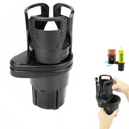Car Cup Holder Expander 2 in 1 Multifunctional Cup Organizer with Adjustable Base -Carbon Black