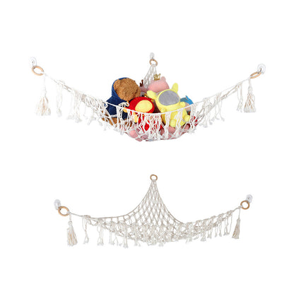 Boho Plush Toy Hammock Net Organizer Stuffed Animals Hanging Toys Kids Room Storage -White Net