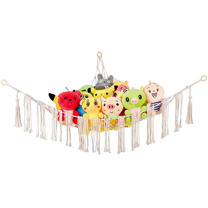 Boho Plush Toy Hammock Net Organizer Stuffed Animals Hanging Toys Kids Room Storage -White Net