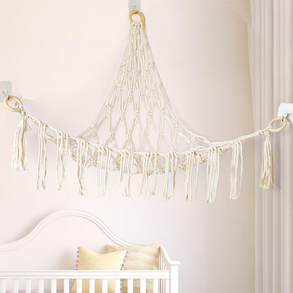 Boho Plush Toy Hammock Net Organizer Stuffed Animals Hanging Toys Kids Room Storage -White Net