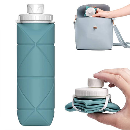 Foldable Collapsible Water Bottle Silicone Leak-proof Reusable Travel -Green