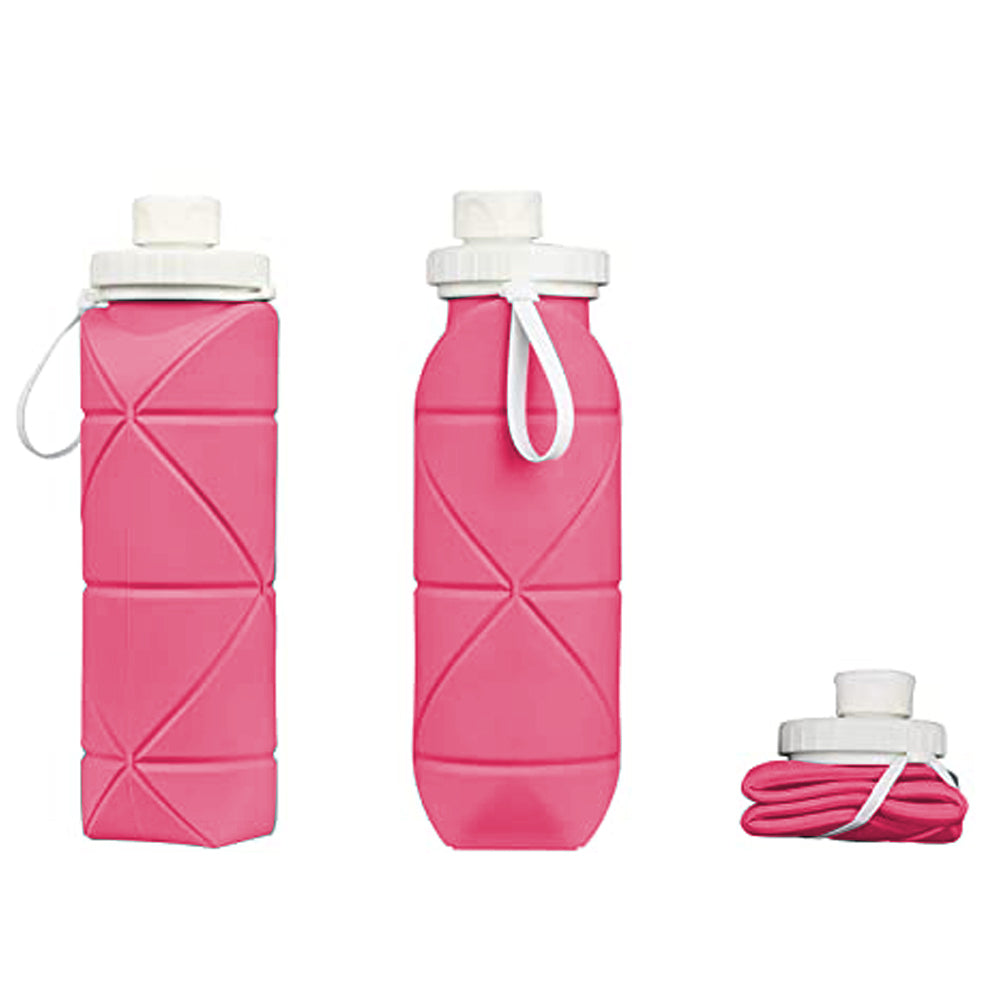 Foldable Collapsible Water Bottle Silicone Leak-proof Reusable Travel -Pink