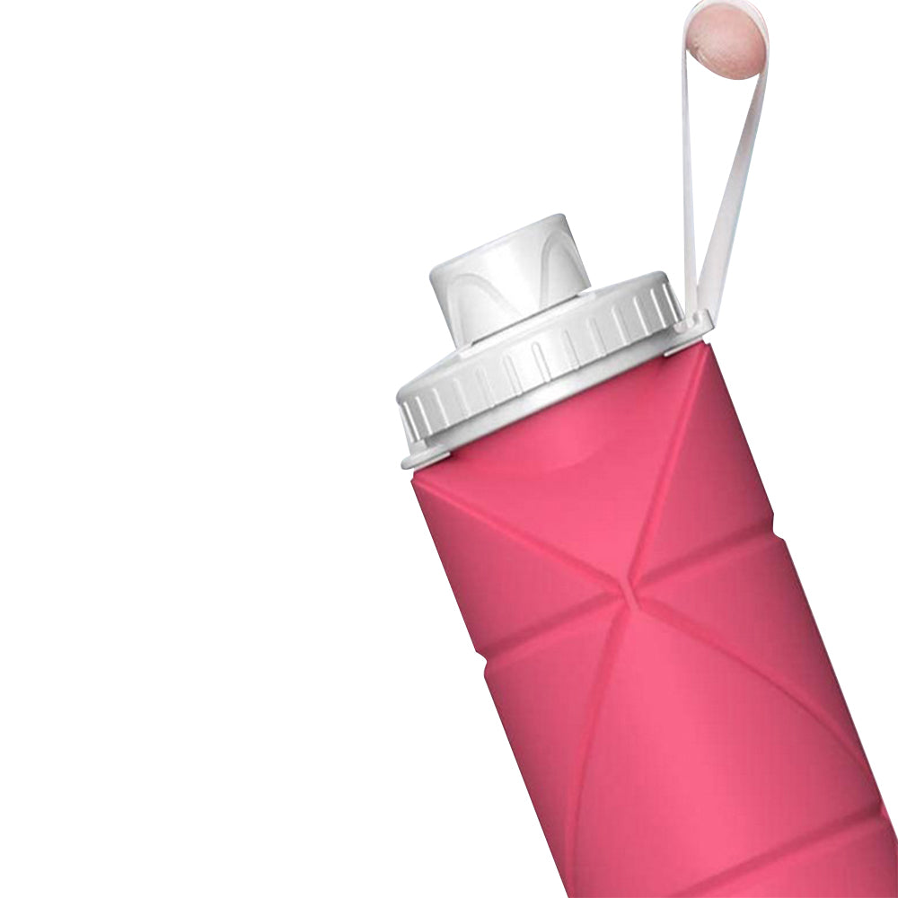 Foldable Collapsible Water Bottle Silicone Leak-proof Reusable Travel -Pink