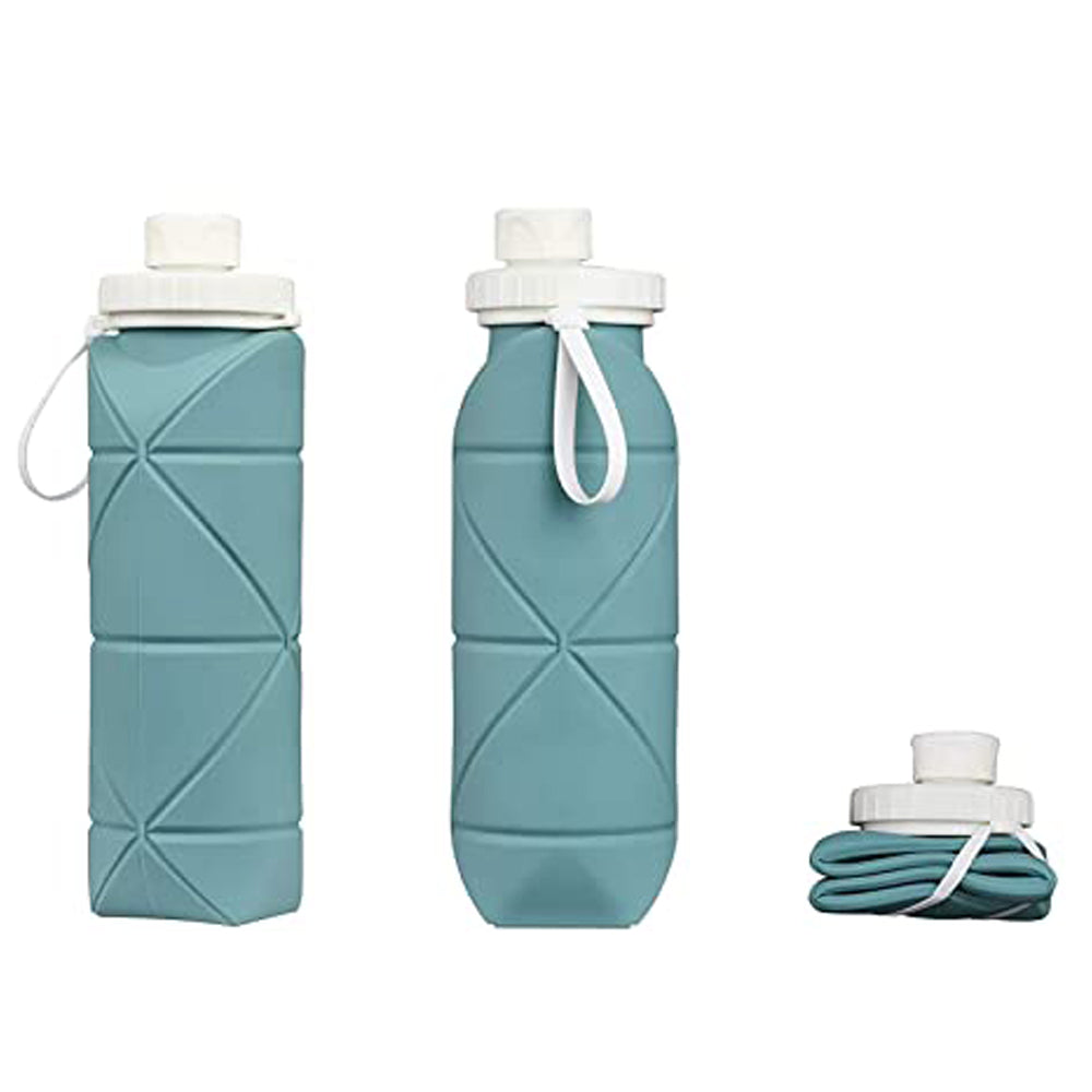 Foldable Collapsible Water Bottle Silicone Leak-proof Reusable Travel -Green