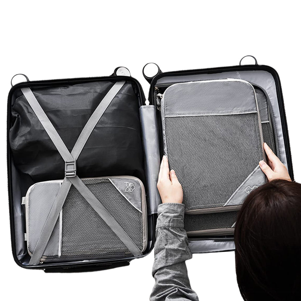 6 Set Compression Packing Cubes Travel Accessories Expandable Packing Organizers -Grey