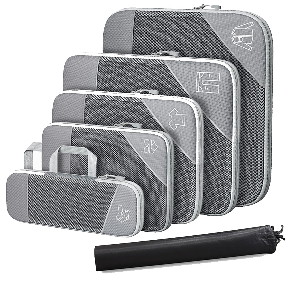 6 Set Compression Packing Cubes Travel Accessories Expandable Packing Organizers -Grey