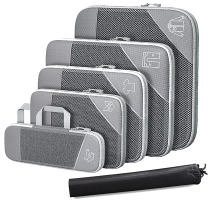 6 Set Compression Packing Cubes Travel Accessories Expandable Packing Organizers -Grey