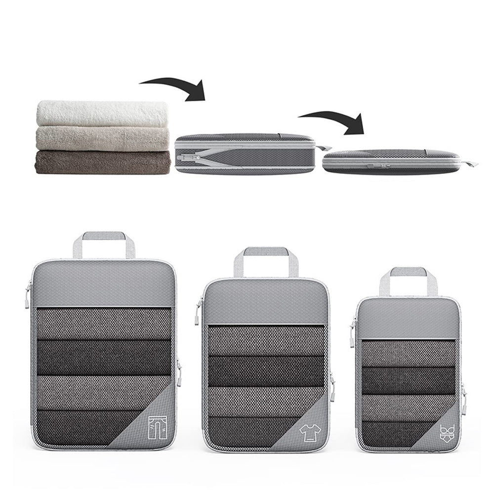 6 Set Compression Packing Cubes Travel Accessories Expandable Packing Organizers -Grey
