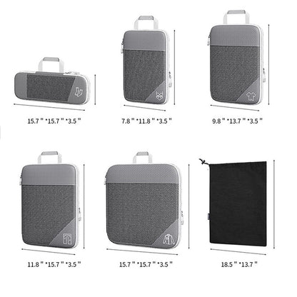 6 Set Compression Packing Cubes Travel Accessories Expandable Packing Organizers -Grey