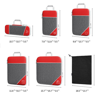 6 Set Compression Packing Cubes Travel Accessories Expandable Packing Organizers -Red