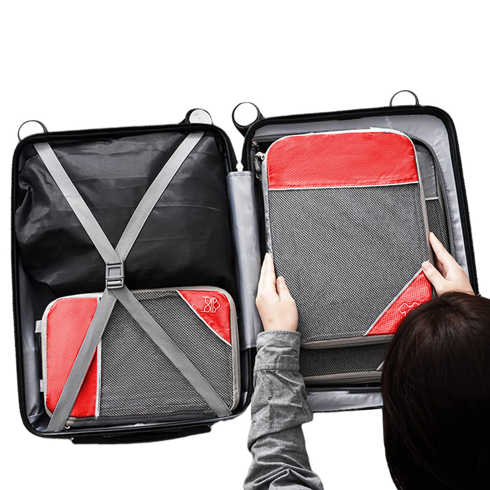 6 Set Compression Packing Cubes Travel Accessories Expandable Packing Organizers -Red