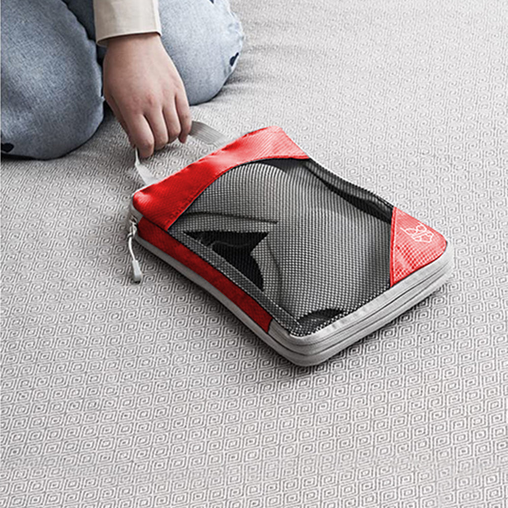 6 Set Compression Packing Cubes Travel Accessories Expandable Packing Organizers -Red
