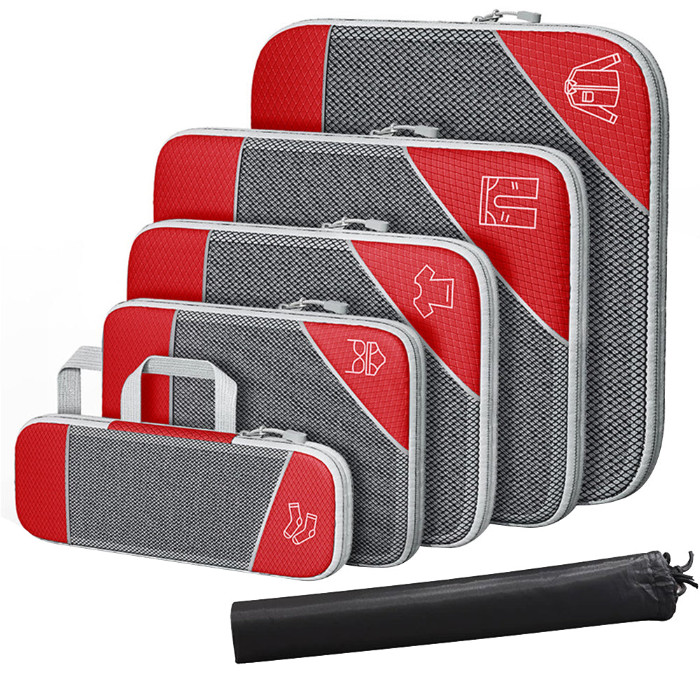 6 Set Compression Packing Cubes Travel Accessories Expandable Packing Organizers -Red