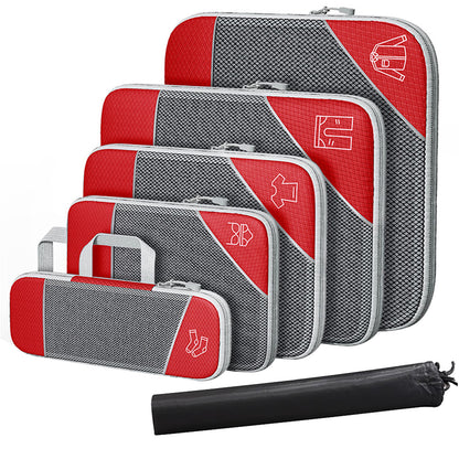 6 Set Compression Packing Cubes Travel Accessories Expandable Packing Organizers -Red
