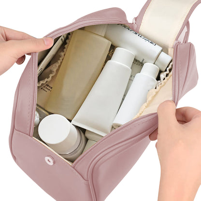 Double Zipper Cosmetic Bag Makeup Organizer Travel Toiletry Bag -Pink