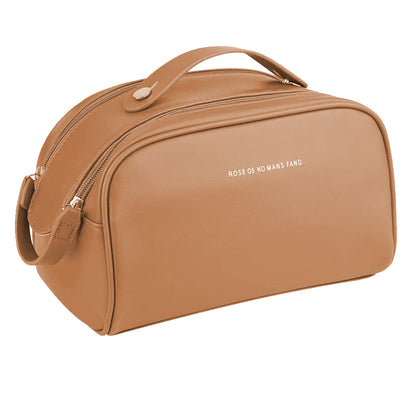 Double Zipper Cosmetic Bag Makeup Organizer Travel Toiletry Bag -Brown