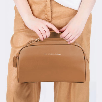 Double Zipper Cosmetic Bag Makeup Organizer Travel Toiletry Bag -Brown