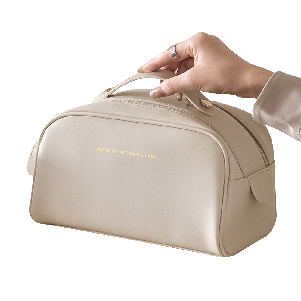 Double Zipper Cosmetic Bag Makeup Organizer Travel Toiletry Bag -White