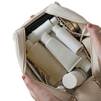 Double Zipper Cosmetic Bag Makeup Organizer Travel Toiletry Bag -White