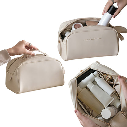Double Zipper Cosmetic Bag Makeup Organizer Travel Toiletry Bag -White